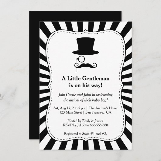 Invitation chic à la mode de douche de bébé de (Devant / Derrière)