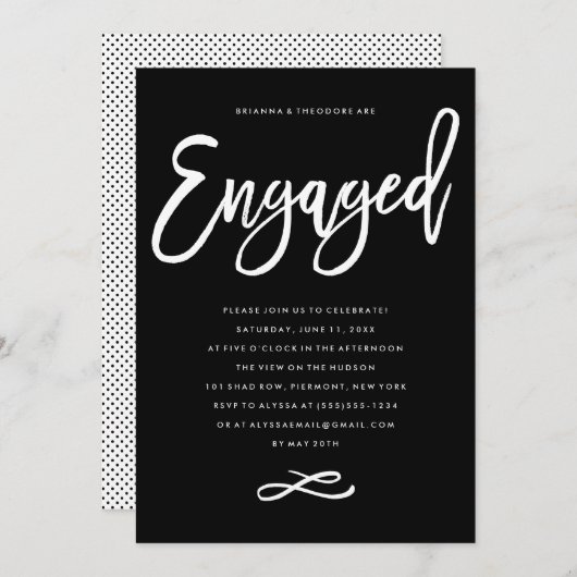 Invitation chic à l'encre pour une soirée de fianç (Devant / Derrière)