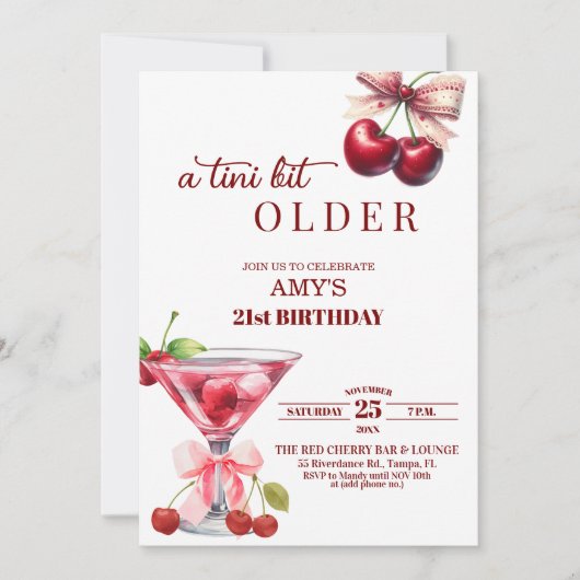 Invitation Chic A Tini Bit Older Cherry Martini 21st Birthday (Devant)