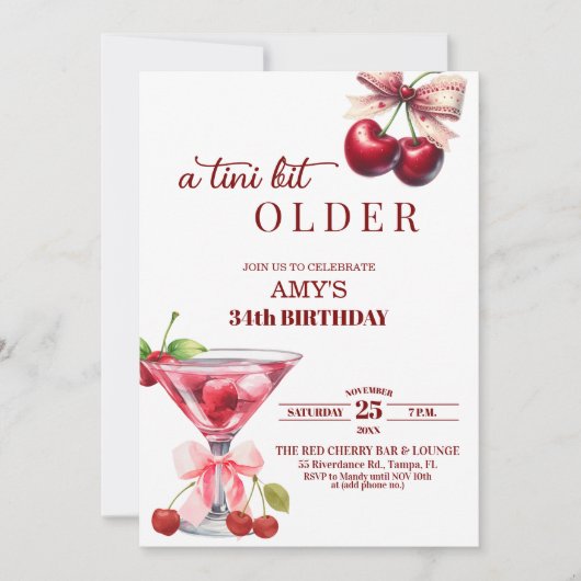 Invitation Chic A Tini Bit Older Cherry Martini 34th Birthday (Devant)