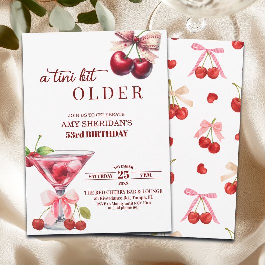 Invitation Chic A Tini Bit Older Cherry Martini 53rd Birthday