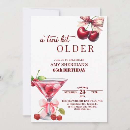 Invitation Chic A Tini Bit Older Cherry Martini 65th Birthday (Devant)