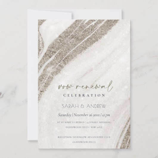 Invitation Chic Abstrait en marbre doré clair Agate Renouvell (Devant)