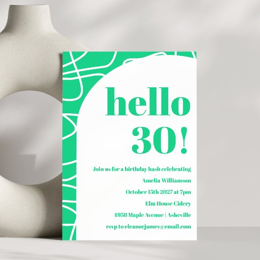 Invitation Chic Abstrait Moderne Ligne Art Vert Anniversaire