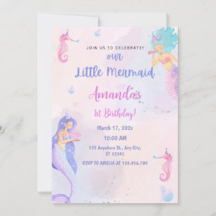 Invitation Chic Adorable Sirène 1er anniversaire