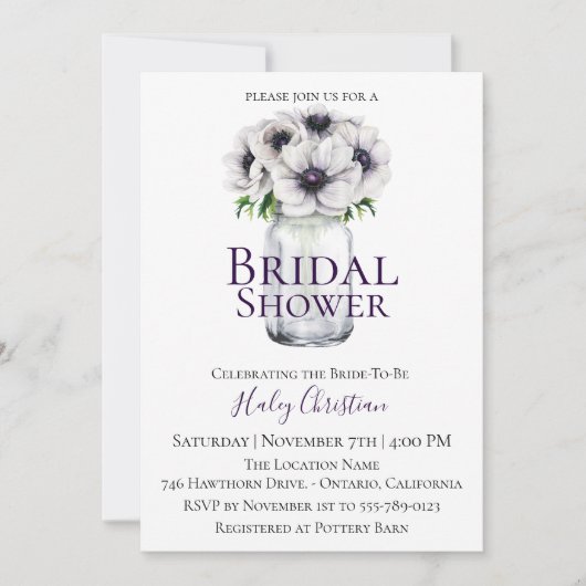 Invitation Chic Anemone Floral Bridal (Devant)