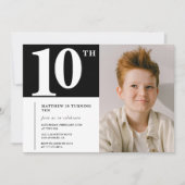 Invitation chic anniversaire 10 ans Noir Blanc Pho (Devant)