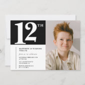 Invitation chic anniversaire 12 ans Noir Blanc Pho (Devant)