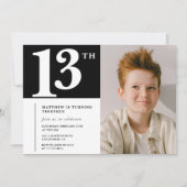 Invitation chic anniversaire 13 ans noir blanc Pho (Devant)