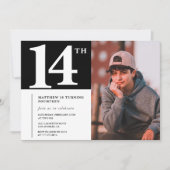 Invitation chic anniversaire 14 ans Noir Blanc Pho (Devant)