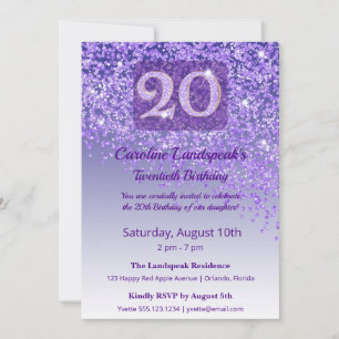 Invitation Chic Anniversaire 20 Ans Paillettes Violettes