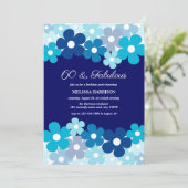 Invitation Chic Aqua Navy Blue Flower 60 Fabuleux anniversair (Debout devant)