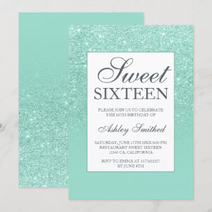 Invitation Chic aqua parties scintillant élégant chic Sweet 1