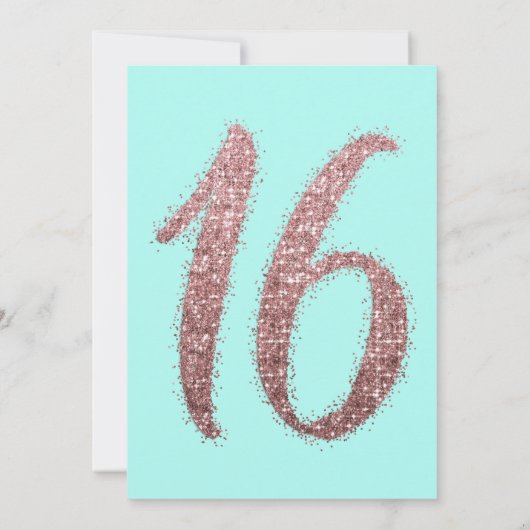 Invitation Chic Aqua Rose Or Parsemé Parties scintillant douc (Dos)