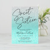 Invitation Chic Aqua Silver Parties scintillant Sweet 16 (Debout devant)