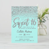 Invitation Chic Aqua Turquoise Argent Parsemé Parties scintil (Debout devant)