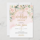 Invitation Chic aquarelle bleu fleurs or wedding shower (Devant)