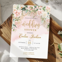 Chic aquarelle bleu fleurs or wedding shower