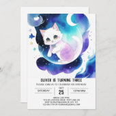 Invitation Chic Aquarelle Chat Anniversaire (Devant / Derrière)