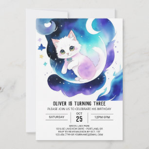 Invitation Chic Aquarelle Chat Anniversaire