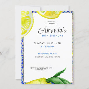Invitation Chic Aquarelle Citron 40e anniversaire