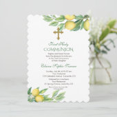 Invitation Chic Aquarelle Citron Tropical Holy Communion (Debout devant)