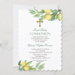 Invitation Chic Aquarelle Citron Tropical Holy Communion