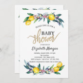 Invitation Chic Aquarelle Citrons Baby shower Olives (Devant / Derrière)