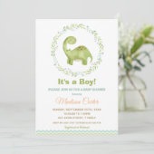 Invitation Chic Aquarelle Cute Dinosaur Boy Baby shower (Debout devant)