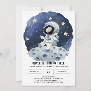 Invitation Chic Aquarelle Enfants Astronaut Jour de naissance