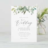 Invitation Chic Aquarelle Eucalyptus Mariage d'été (Debout devant)
