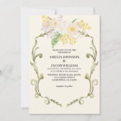 Invitation Chic Aquarelle fleurie beurre pêche jaune Mariage (Devant)