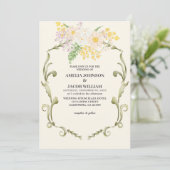 Invitation Chic Aquarelle fleurie beurre pêche jaune Mariage (Debout devant)