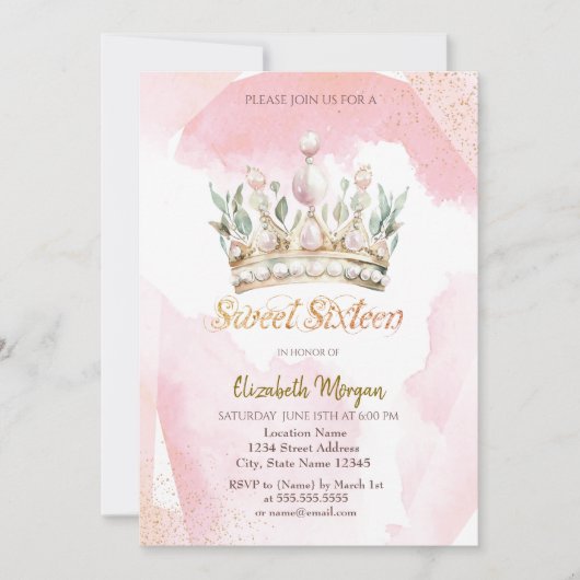 Invitation Chic Aquarelle Fleurs de Couronne doux 16 (Devant)