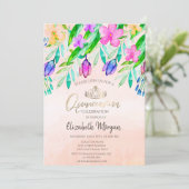 Invitation Chic Aquarelle Fleurs de Printemps Quinceañera (Debout devant)