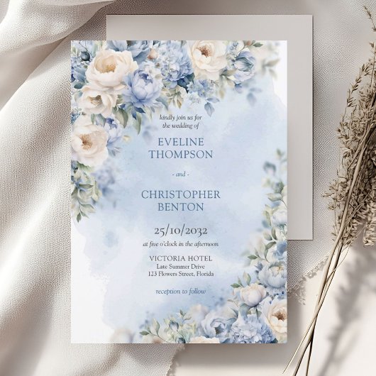 Invitation Chic aquarelle fleurs d'hiver mariage