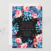 Invitation Chic Aquarelle Floral 30e Anniversaire Noir (Devant)