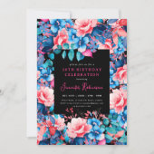 Invitation Chic Aquarelle Floral 30e Anniversaire Noir (Devant)