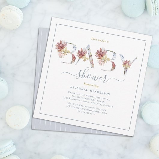 Invitation Chic Aquarelle Floral et Baby shower Or