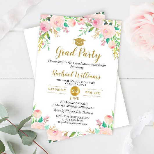 Invitation Chic Aquarelle Floral Rose Gold Party