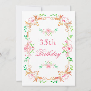 Invitation Chic aquarelle florale 35e anniversaire double fac