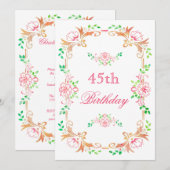 Invitation Chic aquarelle florale 45e anniversaire double fac (Devant / Derrière)
