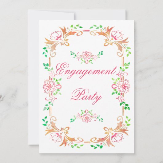 Invitation Chic aquarelle florale Engagement Double Face (Devant)