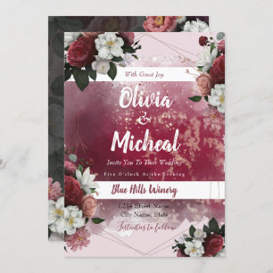 Invitation Chic Aquarelle Florale Rouge Bourgogne thème invit