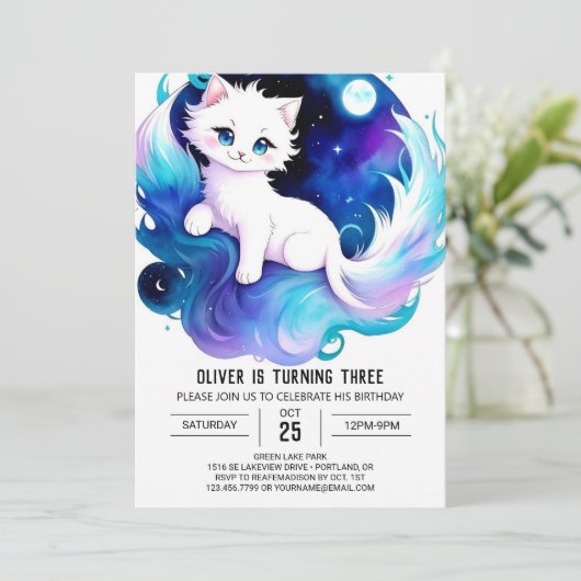 Invitation Chic Aquarelle Kitten Anniversaire (Debout devant)