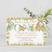 Invitation Chic Aquarelle mignonne Dinosaur 1ère fête d'anniv (Debout devant)