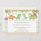 Invitation Chic Aquarelle mignonne Dinosaur Garçon Fille Anni (Devant)