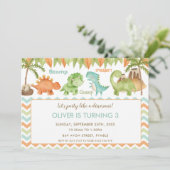 Invitation Chic Aquarelle mignonne Dinosaur Garçon Fille Anni (Debout devant)