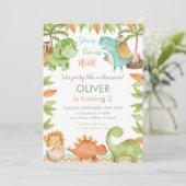 Invitation Chic Aquarelle mignonne Dinosaur Garçon Fille Anni (Debout devant)