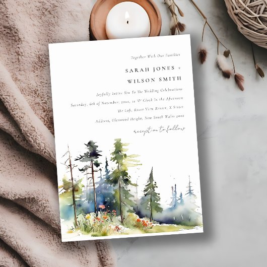 Invitation Chic aquarelle Pine Forest Mariage paysage